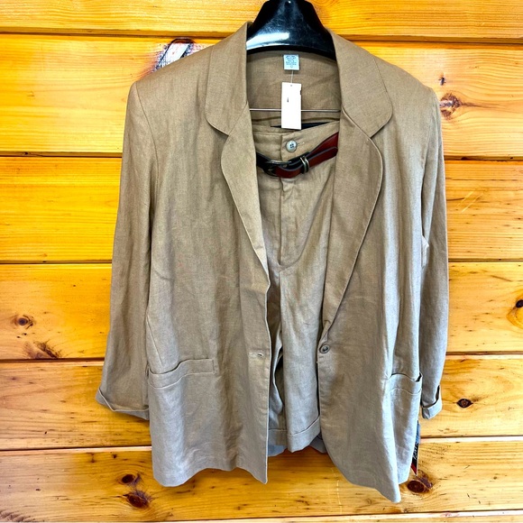 VTG NWT CASABLANCA Jacket Shorts Women Tan Women's Blazer Linen Cotton RARE L - Picture 1 of 11